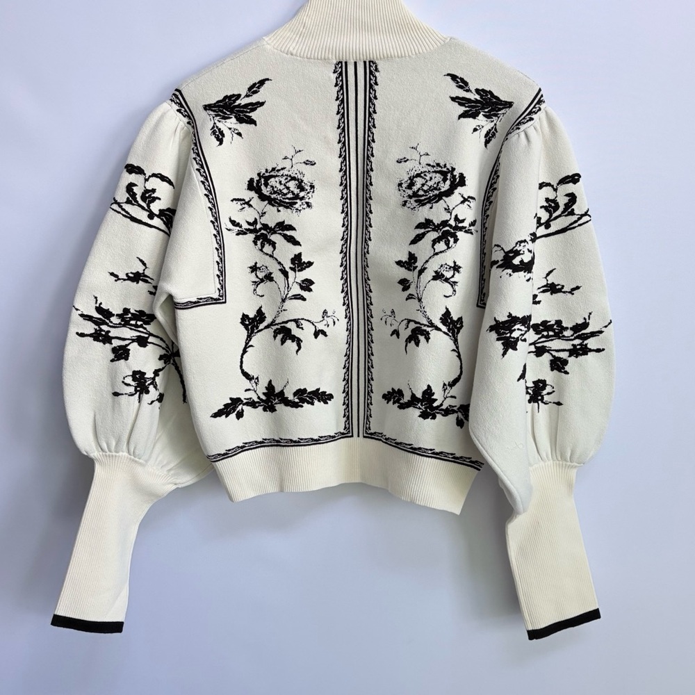 NWT Anthropologie Balloon-Sleeve Embroidered 3D Flowers Turtleneck Sweater - Picture 15 of 17